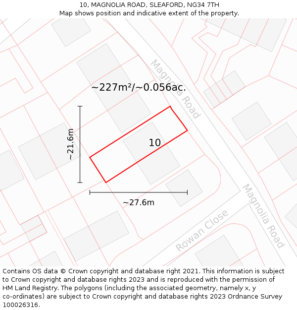 10, MAGNOLIA ROAD, SLEAFORD, NG34 7TH: Plot and title map