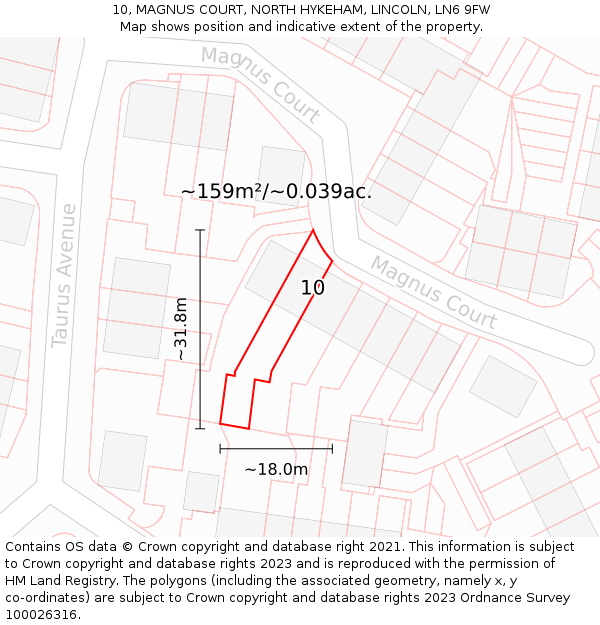 10, MAGNUS COURT, NORTH HYKEHAM, LINCOLN, LN6 9FW: Plot and title map