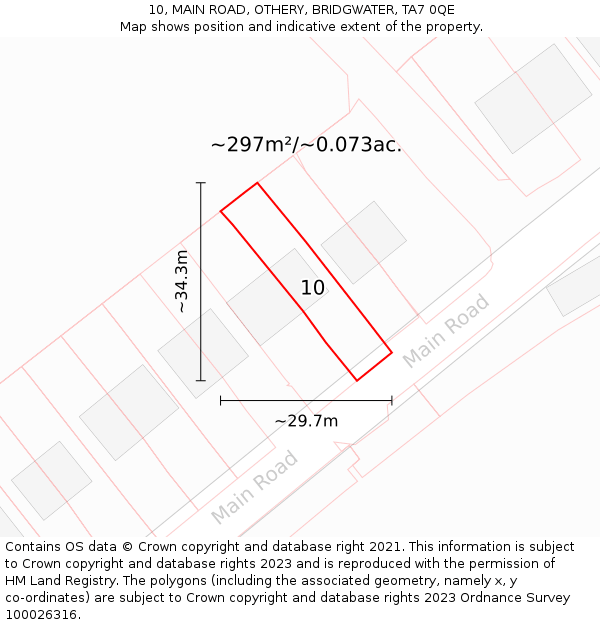 10, MAIN ROAD, OTHERY, BRIDGWATER, TA7 0QE: Plot and title map