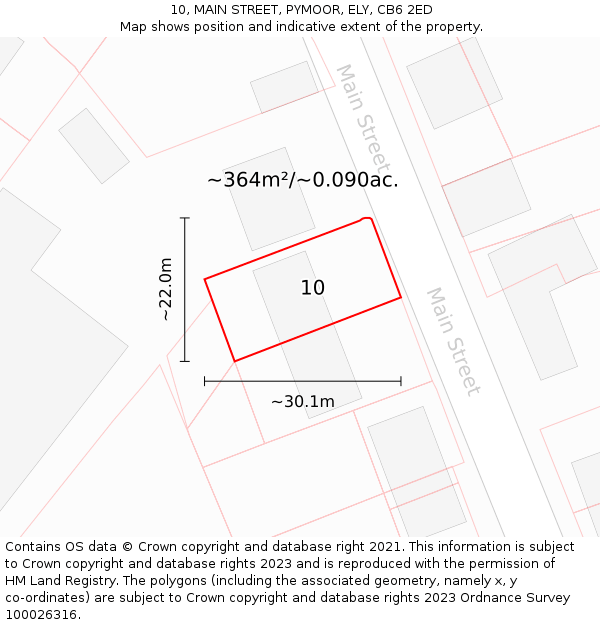 10, MAIN STREET, PYMOOR, ELY, CB6 2ED: Plot and title map