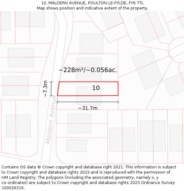 10, MALDERN AVENUE, POULTON-LE-FYLDE, FY6 7TL: Plot and title map