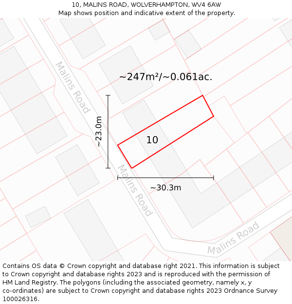 10, MALINS ROAD, WOLVERHAMPTON, WV4 6AW: Plot and title map