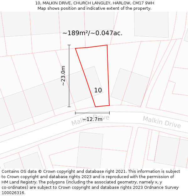 10, MALKIN DRIVE, CHURCH LANGLEY, HARLOW, CM17 9WH: Plot and title map