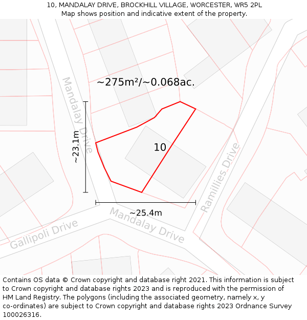 10, MANDALAY DRIVE, BROCKHILL VILLAGE, WORCESTER, WR5 2PL: Plot and title map