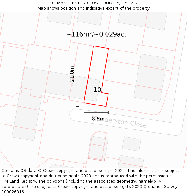 10, MANDERSTON CLOSE, DUDLEY, DY1 2TZ: Plot and title map