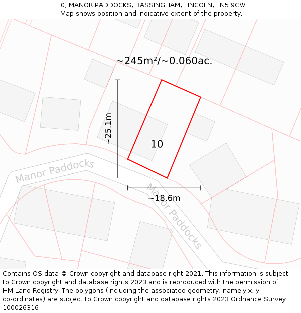 10, MANOR PADDOCKS, BASSINGHAM, LINCOLN, LN5 9GW: Plot and title map