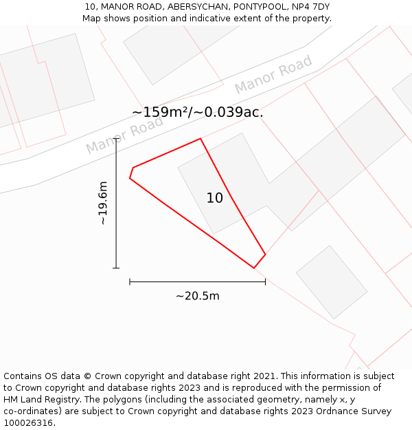 10, MANOR ROAD, ABERSYCHAN, PONTYPOOL, NP4 7DY: Plot and title map