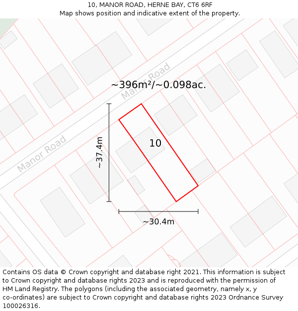 10, MANOR ROAD, HERNE BAY, CT6 6RF: Plot and title map