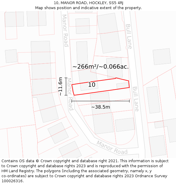 10, MANOR ROAD, HOCKLEY, SS5 4RJ: Plot and title map