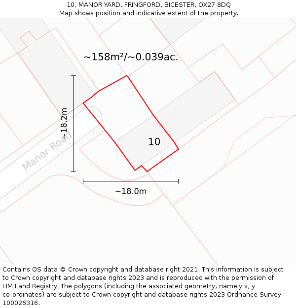 10, MANOR YARD, FRINGFORD, BICESTER, OX27 8DQ: Plot and title map