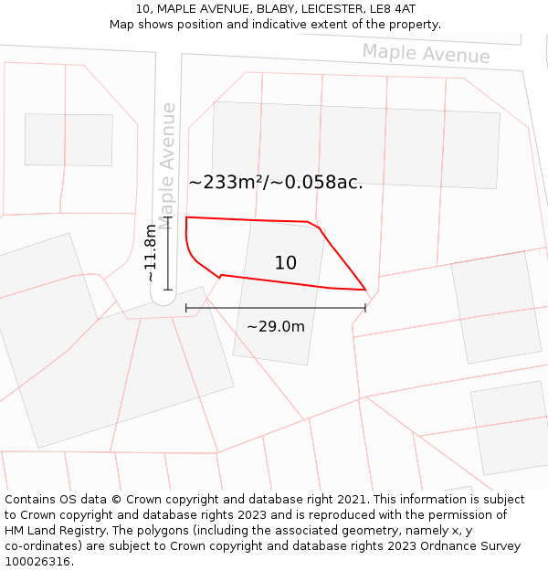 10, MAPLE AVENUE, BLABY, LEICESTER, LE8 4AT: Plot and title map