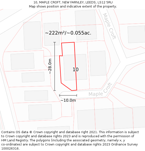 10, MAPLE CROFT, NEW FARNLEY, LEEDS, LS12 5RU: Plot and title map