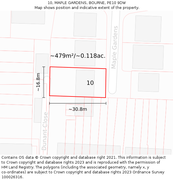 10, MAPLE GARDENS, BOURNE, PE10 9DW: Plot and title map