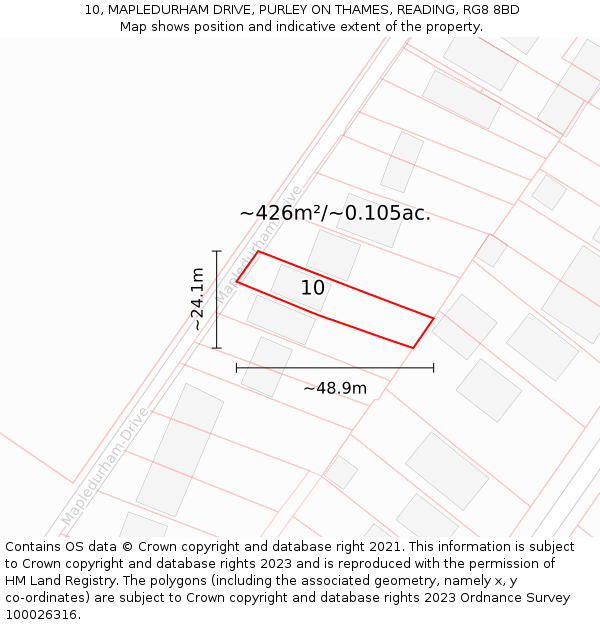 10, MAPLEDURHAM DRIVE, PURLEY ON THAMES, READING, RG8 8BD: Plot and title map