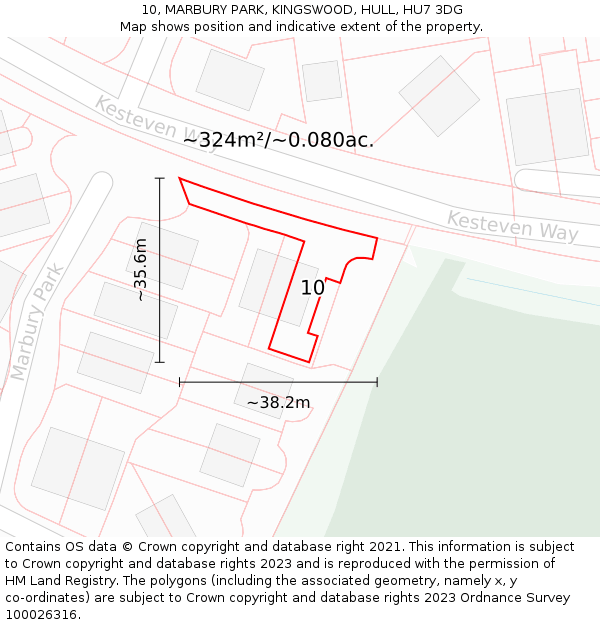 10, MARBURY PARK, KINGSWOOD, HULL, HU7 3DG: Plot and title map