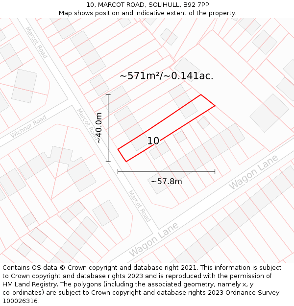 10, MARCOT ROAD, SOLIHULL, B92 7PP: Plot and title map