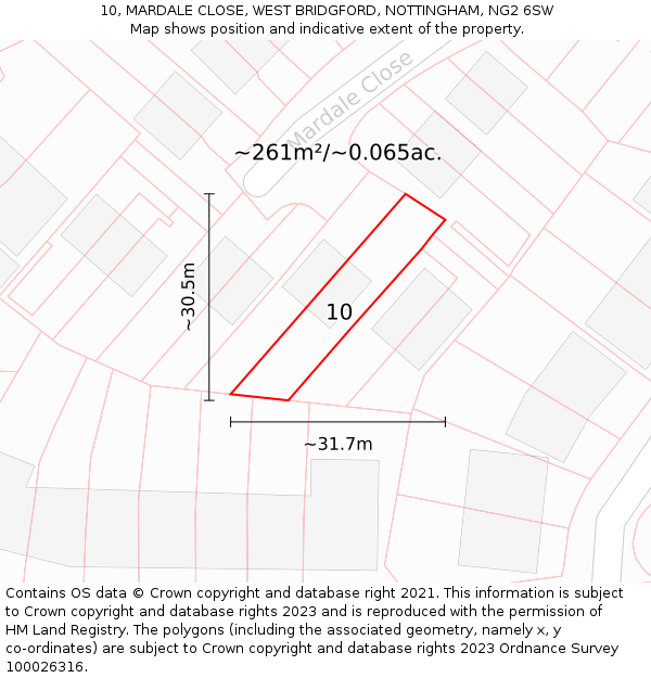 10, MARDALE CLOSE, WEST BRIDGFORD, NOTTINGHAM, NG2 6SW: Plot and title map