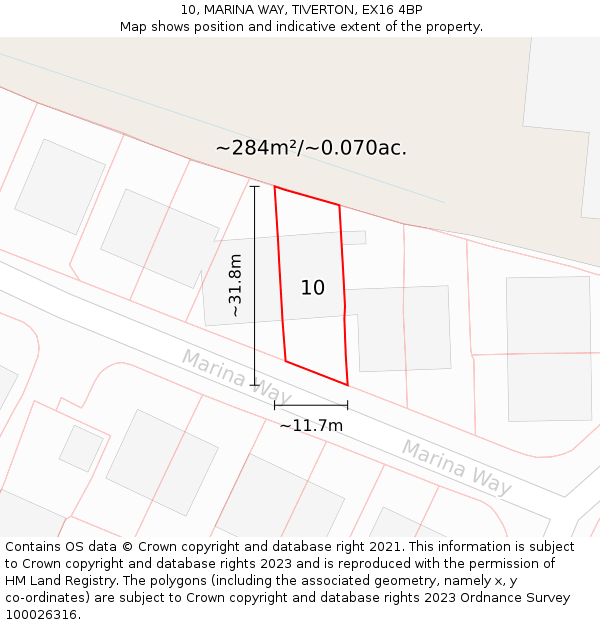 10, MARINA WAY, TIVERTON, EX16 4BP: Plot and title map