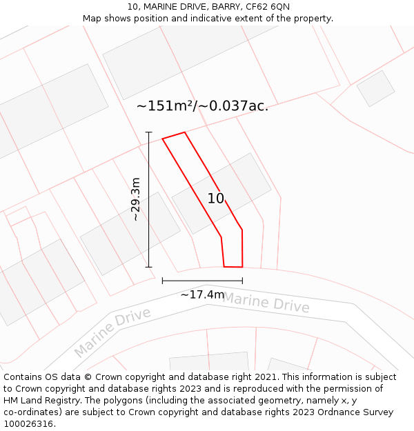 10, MARINE DRIVE, BARRY, CF62 6QN: Plot and title map