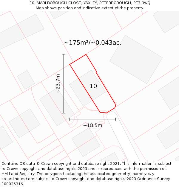 10, MARLBOROUGH CLOSE, YAXLEY, PETERBOROUGH, PE7 3WQ: Plot and title map