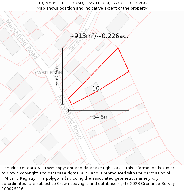 10, MARSHFIELD ROAD, CASTLETON, CARDIFF, CF3 2UU: Plot and title map