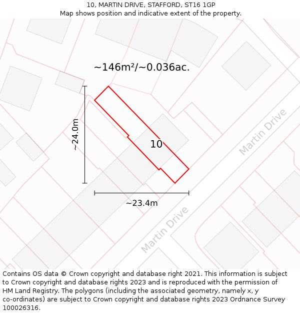 10, MARTIN DRIVE, STAFFORD, ST16 1GP: Plot and title map