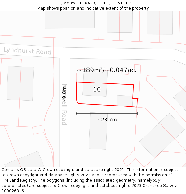 10, MARWELL ROAD, FLEET, GU51 1EB: Plot and title map