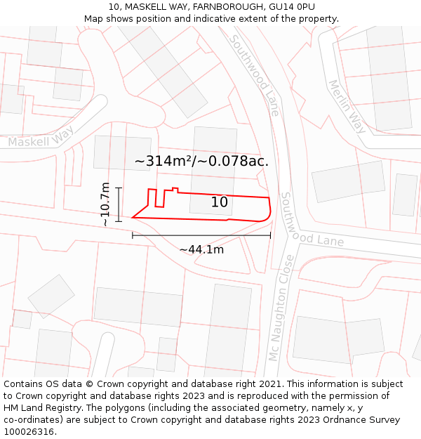 10, MASKELL WAY, FARNBOROUGH, GU14 0PU: Plot and title map