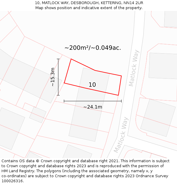 10, MATLOCK WAY, DESBOROUGH, KETTERING, NN14 2UR: Plot and title map