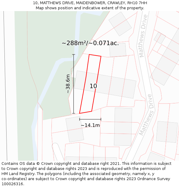 10, MATTHEWS DRIVE, MAIDENBOWER, CRAWLEY, RH10 7HH: Plot and title map