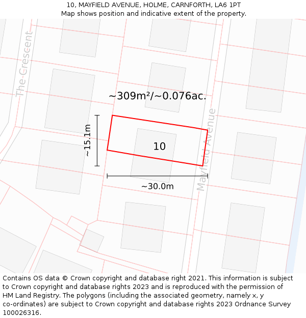 10, MAYFIELD AVENUE, HOLME, CARNFORTH, LA6 1PT: Plot and title map