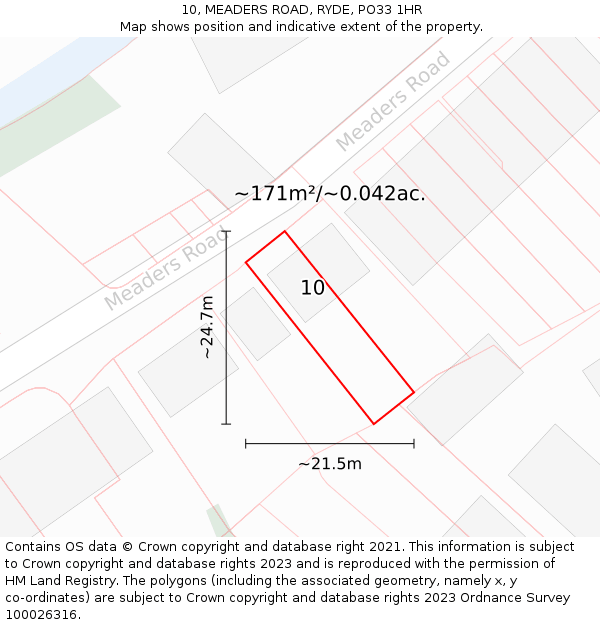 10, MEADERS ROAD, RYDE, PO33 1HR: Plot and title map