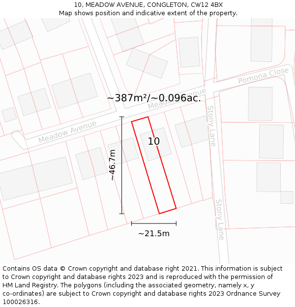 10, MEADOW AVENUE, CONGLETON, CW12 4BX: Plot and title map