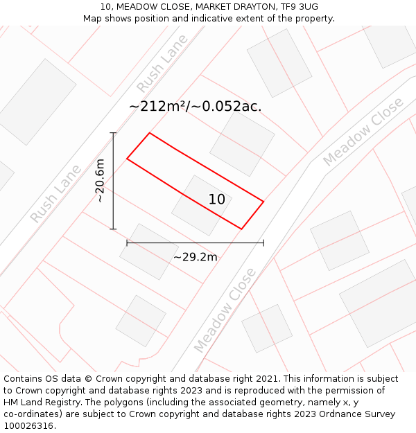 10, MEADOW CLOSE, MARKET DRAYTON, TF9 3UG: Plot and title map