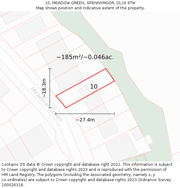 10, MEADOW GREEN, SPENNYMOOR, DL16 6TW: Plot and title map