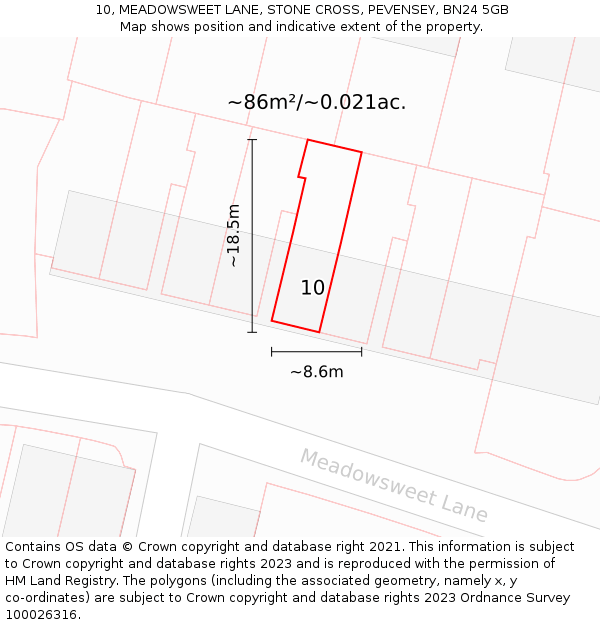 10, MEADOWSWEET LANE, STONE CROSS, PEVENSEY, BN24 5GB: Plot and title map