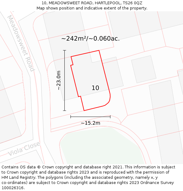 10, MEADOWSWEET ROAD, HARTLEPOOL, TS26 0QZ: Plot and title map