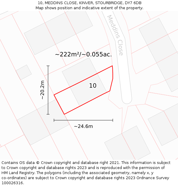 10, MEDDINS CLOSE, KINVER, STOURBRIDGE, DY7 6DB: Plot and title map