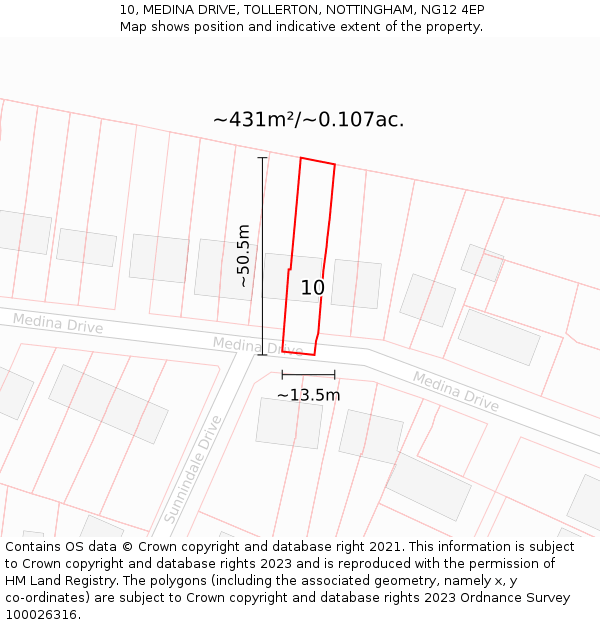 10, MEDINA DRIVE, TOLLERTON, NOTTINGHAM, NG12 4EP: Plot and title map