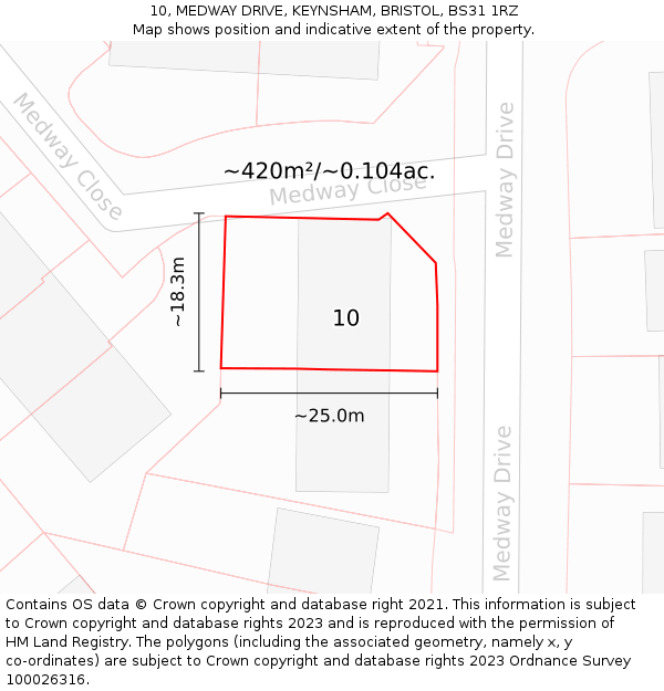 10, MEDWAY DRIVE, KEYNSHAM, BRISTOL, BS31 1RZ: Plot and title map