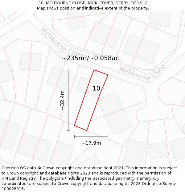 10, MELBOURNE CLOSE, MICKLEOVER, DERBY, DE3 9LG: Plot and title map