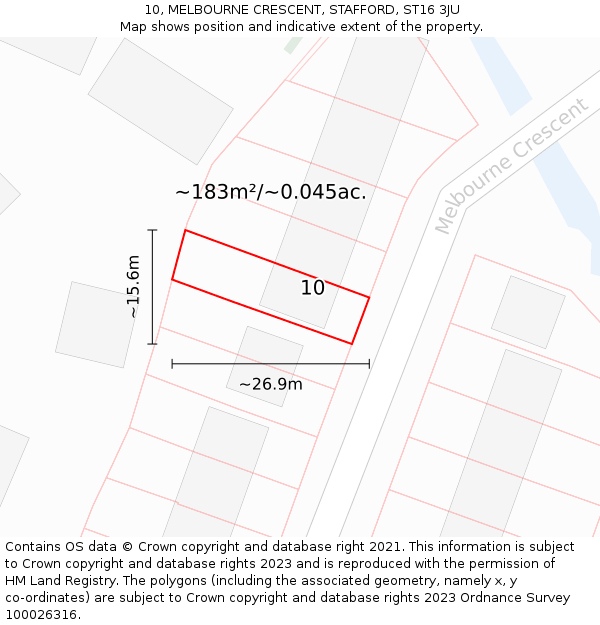 10, MELBOURNE CRESCENT, STAFFORD, ST16 3JU: Plot and title map