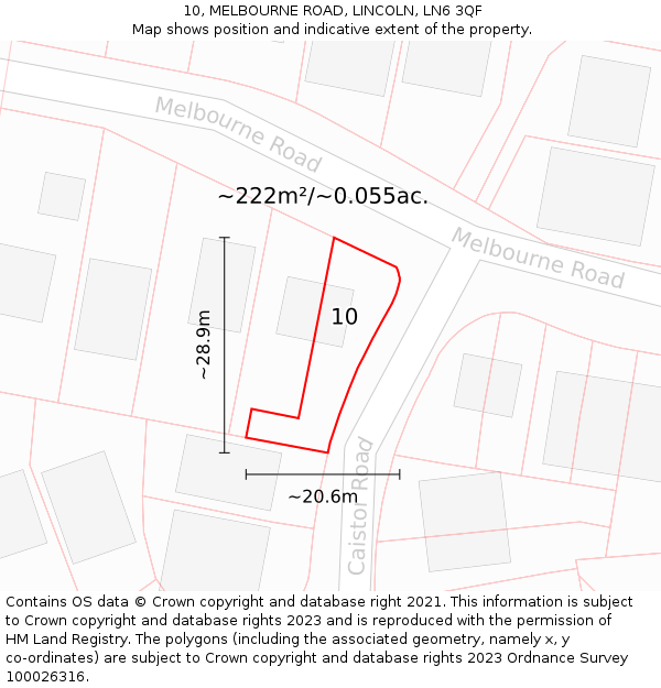 10, MELBOURNE ROAD, LINCOLN, LN6 3QF: Plot and title map