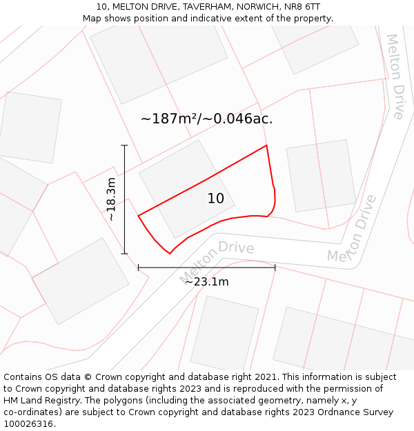 10, MELTON DRIVE, TAVERHAM, NORWICH, NR8 6TT: Plot and title map