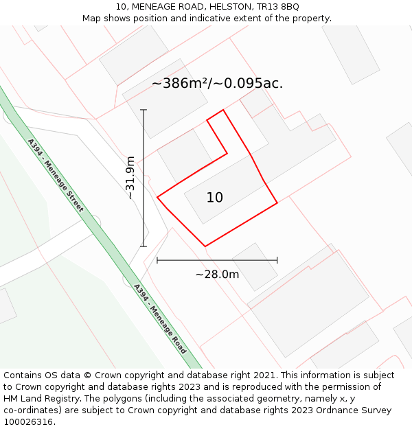 10, MENEAGE ROAD, HELSTON, TR13 8BQ: Plot and title map