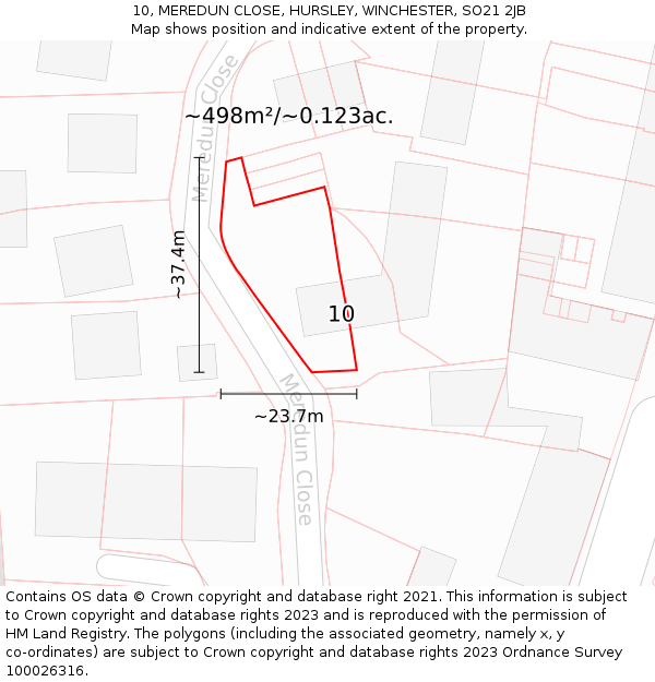 10, MEREDUN CLOSE, HURSLEY, WINCHESTER, SO21 2JB: Plot and title map