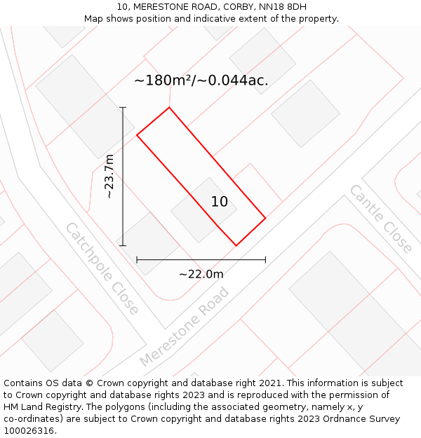 10, MERESTONE ROAD, CORBY, NN18 8DH: Plot and title map