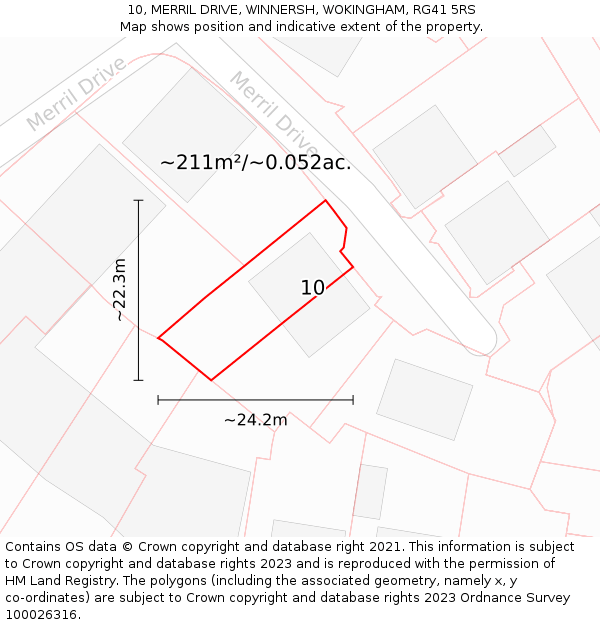 10, MERRIL DRIVE, WINNERSH, WOKINGHAM, RG41 5RS: Plot and title map