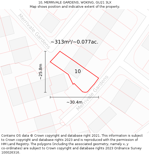 10, MERRIVALE GARDENS, WOKING, GU21 3LX: Plot and title map