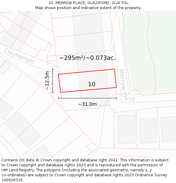 10, MERROW PLACE, GUILDFORD, GU4 7DL: Plot and title map